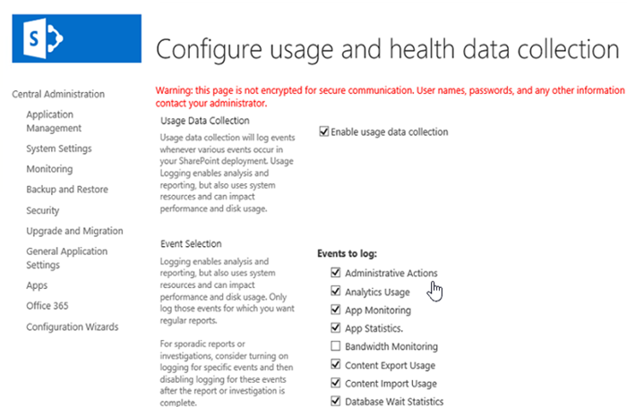 Administrative Action Logging in Central Administration of SharePoint 2016