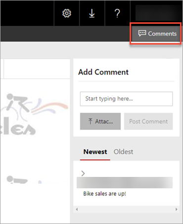 Screenshot of the Comments button on a report.
