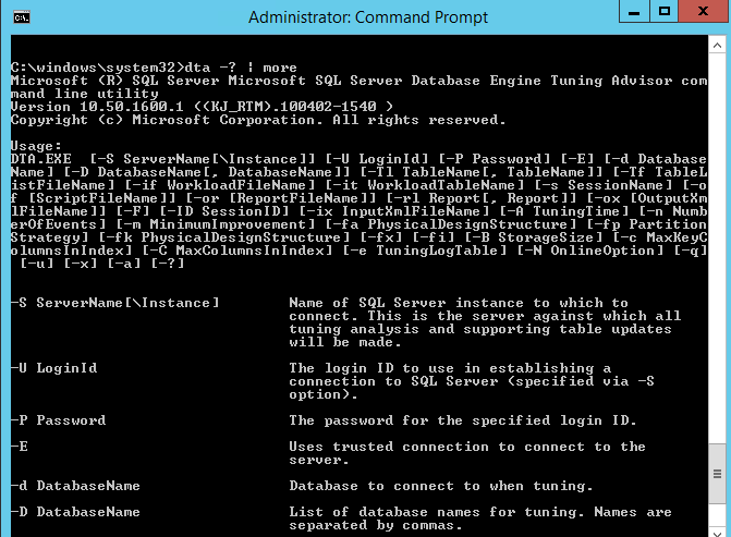 Screenshot of Using help with DTA cmd utility.