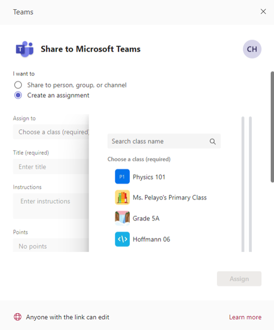 Screenshot of how to share to Microsoft Teams from Stream.