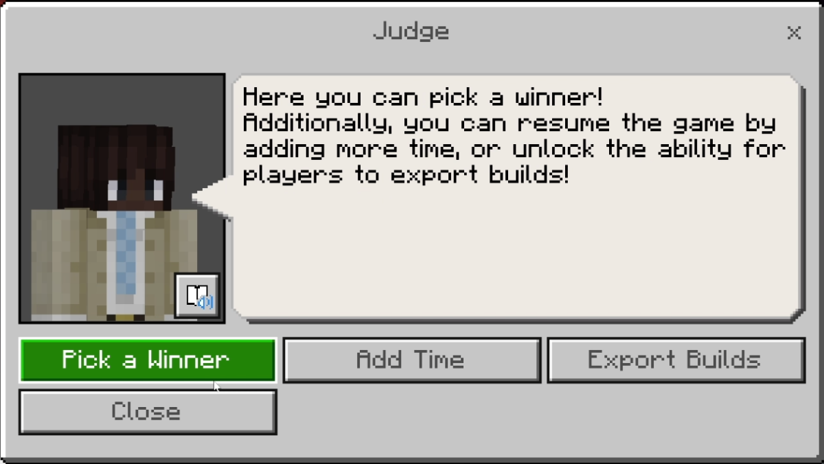 Screenshot of Minecraft Education dialog box showing pick a winner options.