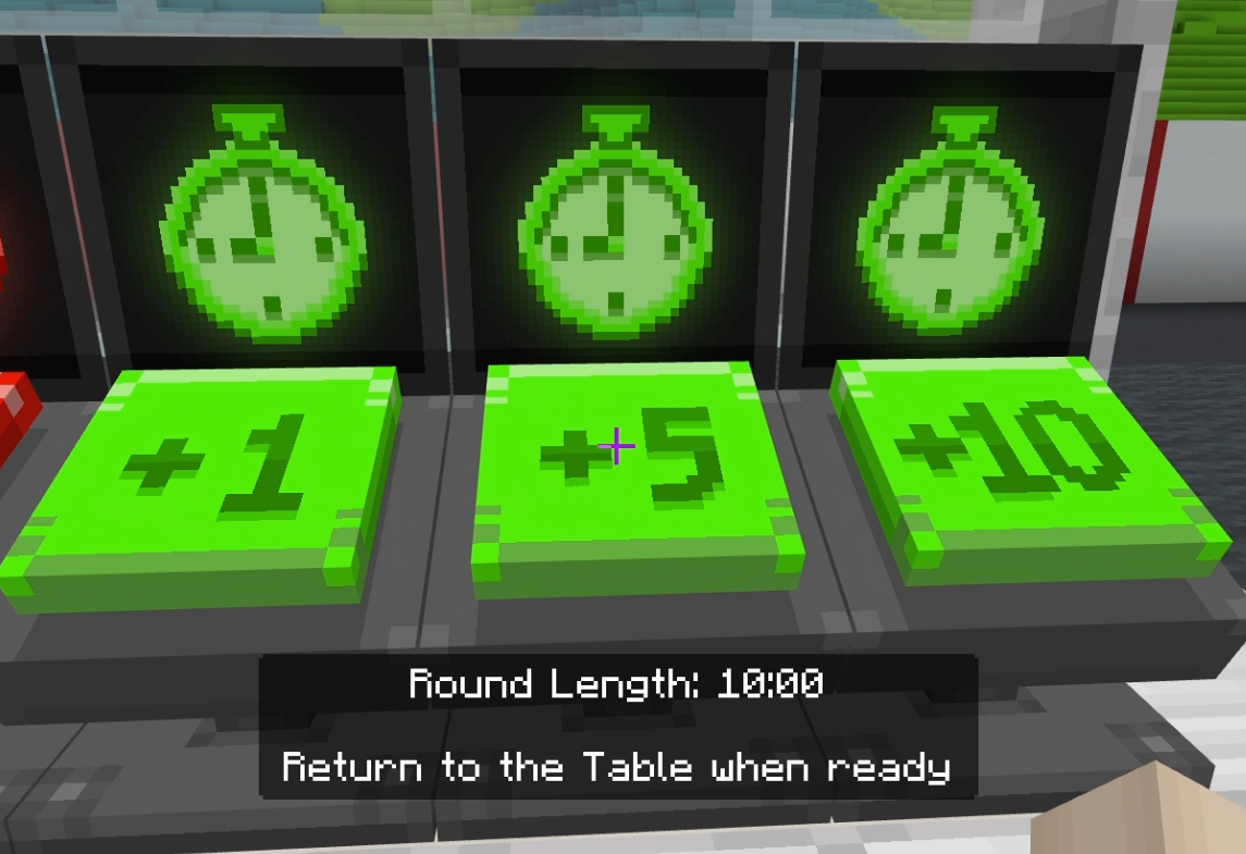 Screenshot of Minecraft Education in-game timer adjustment buttons.