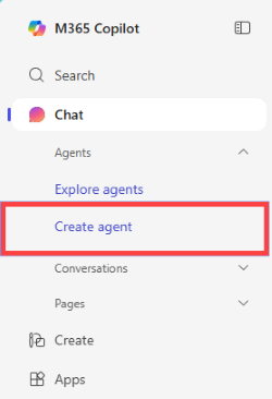 Screenshot of Create Agent option.