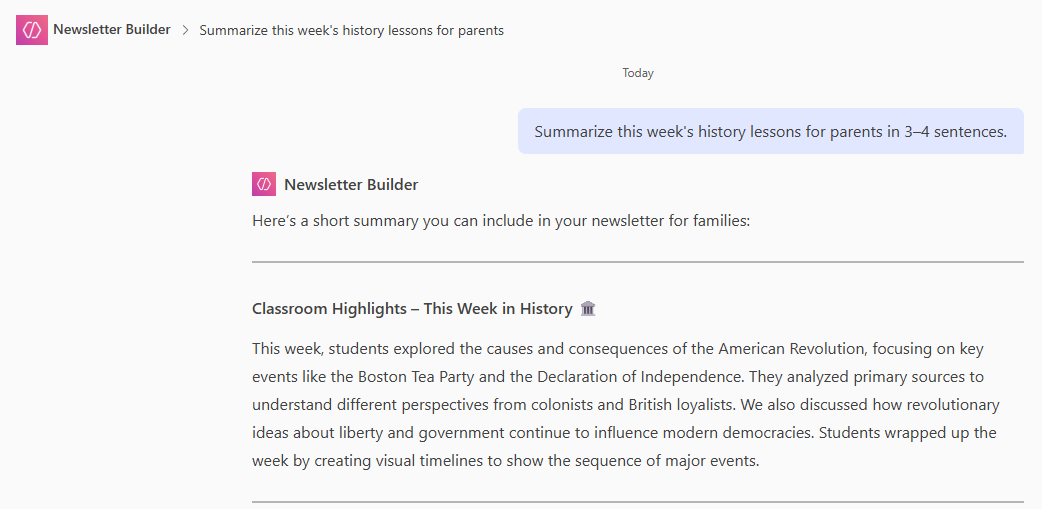 Screenshot of an example lesson summary.