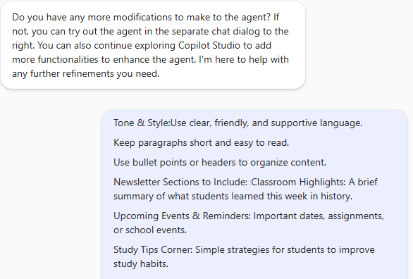 Screenshot of example modifications to a starter prompt.