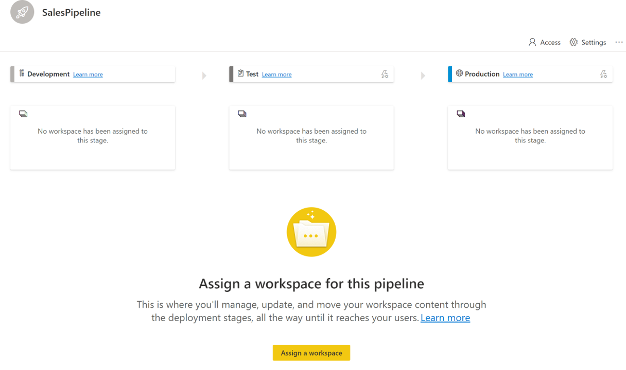 Screenshot of the Deployment pipeline page.