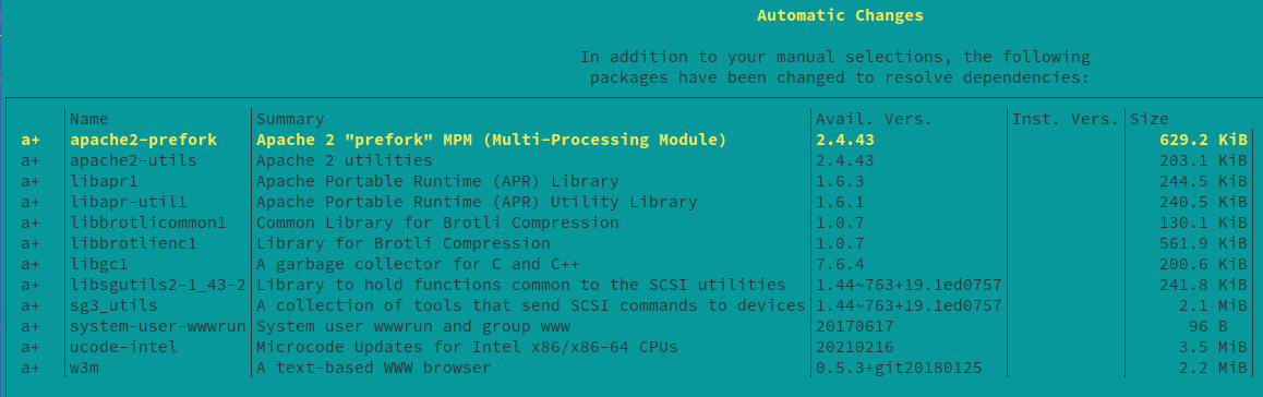 Screenshot in YaST showing additional dependent packages to be added.