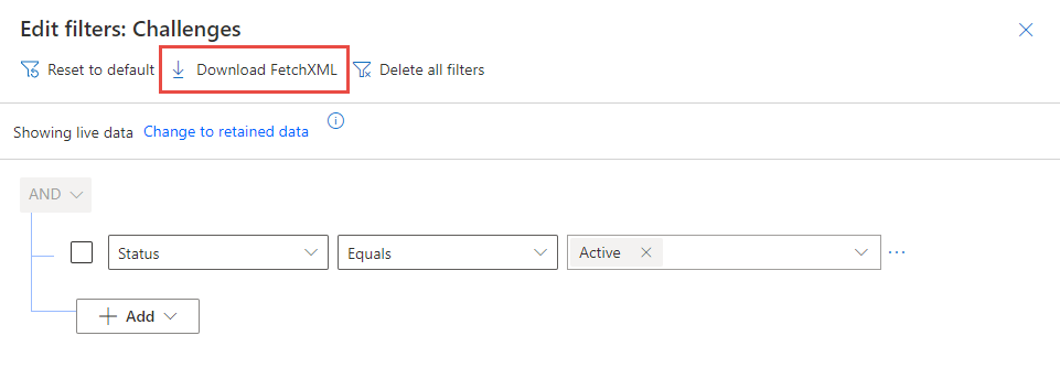 Screenshot of Download Fetch XML in Advanced Find.