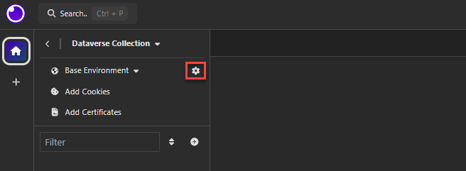 Screenshot showing the environment settings button.