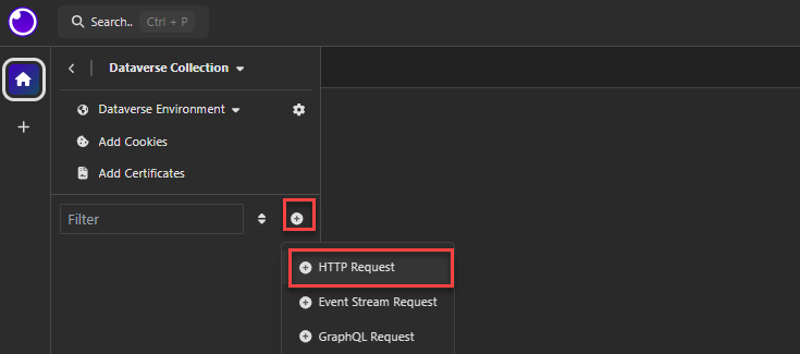Screenshot showing the add new HTTP request button.