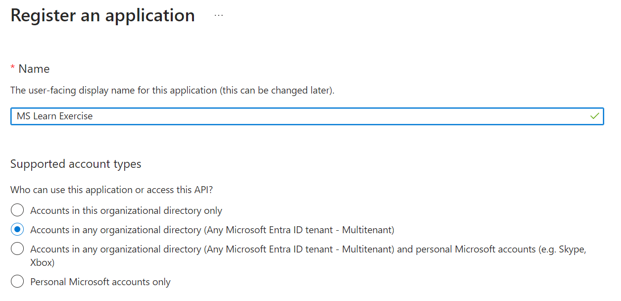 Screenshot of the user-facing display name, account type, and redirect URL.