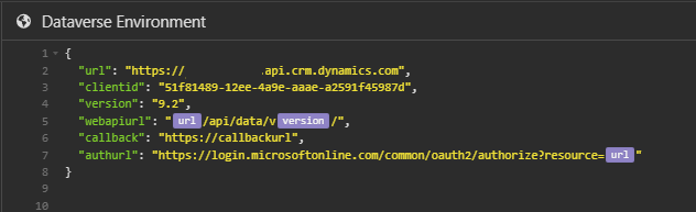 Screenshot showing the variables.