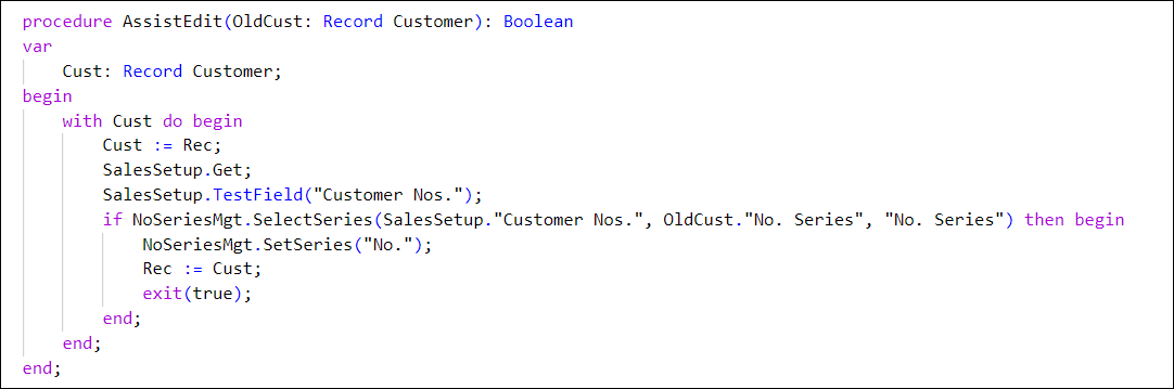 Example of an AssistEdit on the Customer table.