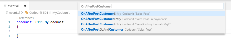Screenshot showing the use of the Event Lookup Type Ahead.