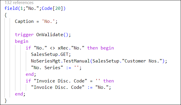 Example of an OnValidate trigger on the No. field.