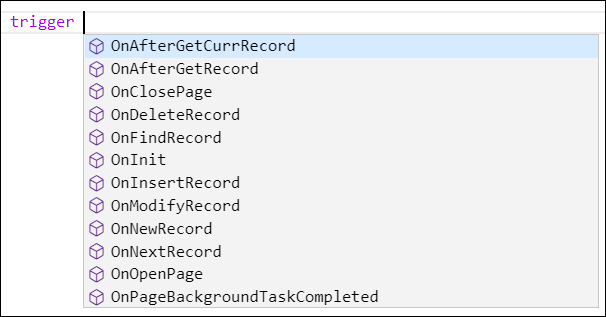 List of the available Page triggers in AL.