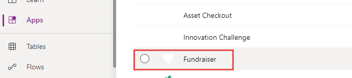 Screenshot of the fundraiser application selected.
