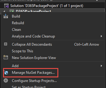 Screenshot of manage nuget packages.