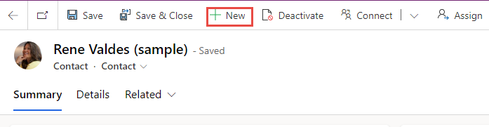Screenshot of the new contact button.