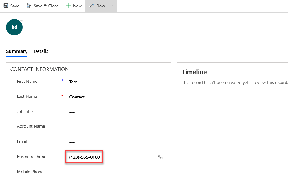 Screenshot of the save contact button.