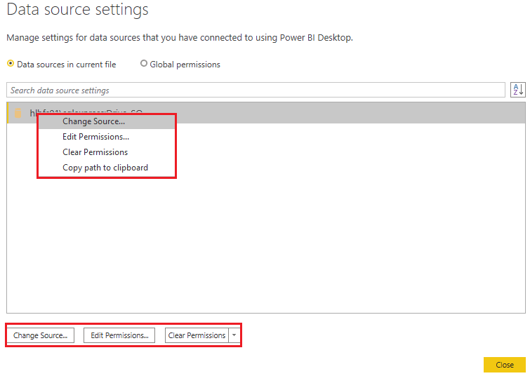 Screenshot of the Data source settings options.