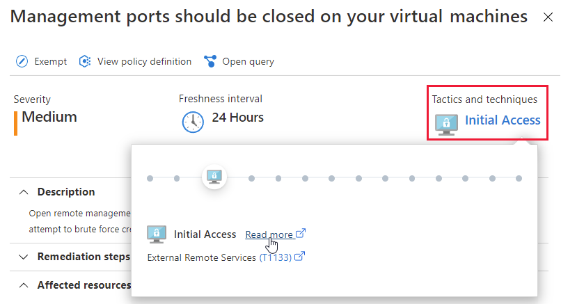 Screenshot of recommendations for management ports that should be closed on virtual machines.