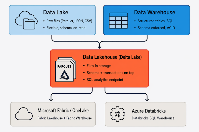 Diagram explaining the concept of a data lakehouse.