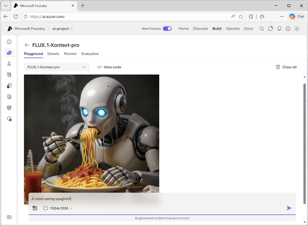 A screenshot of the Images playground in Azure AI Studio.