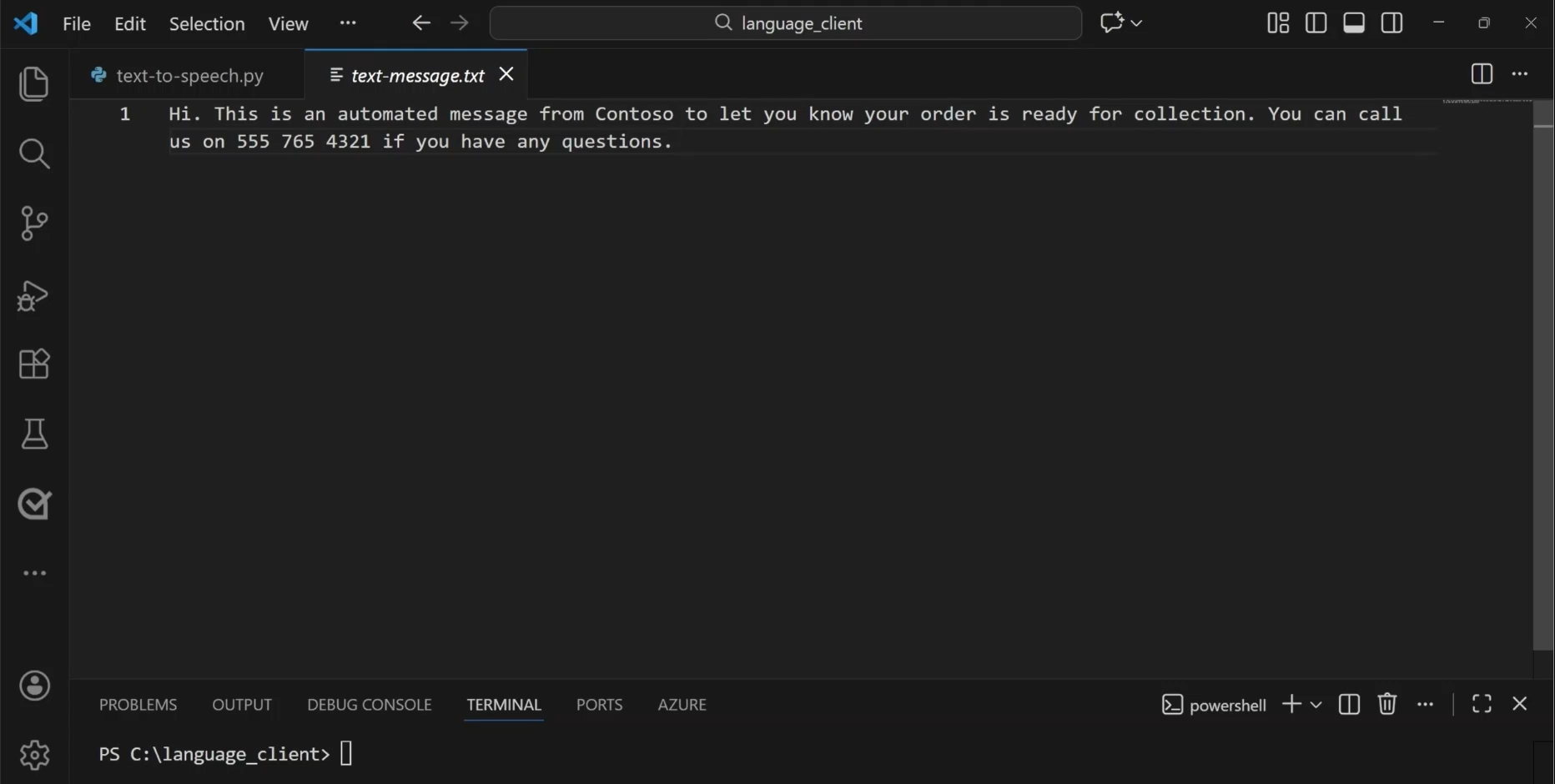 Screenshot of text file in Visual Studio code.