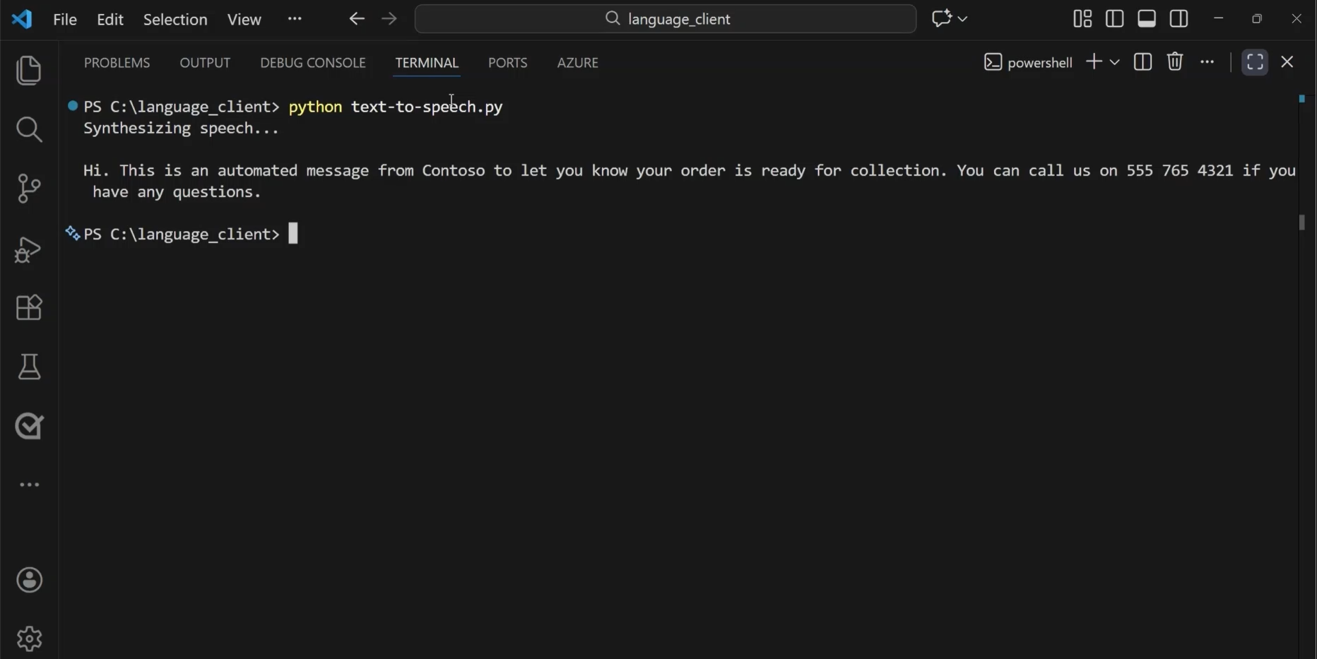 Screenshot of results of text to speech python script.