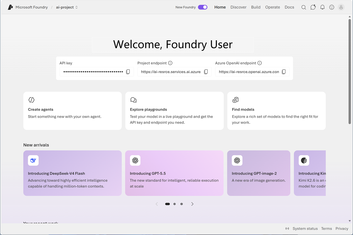 Screenshot of Foundry main page.