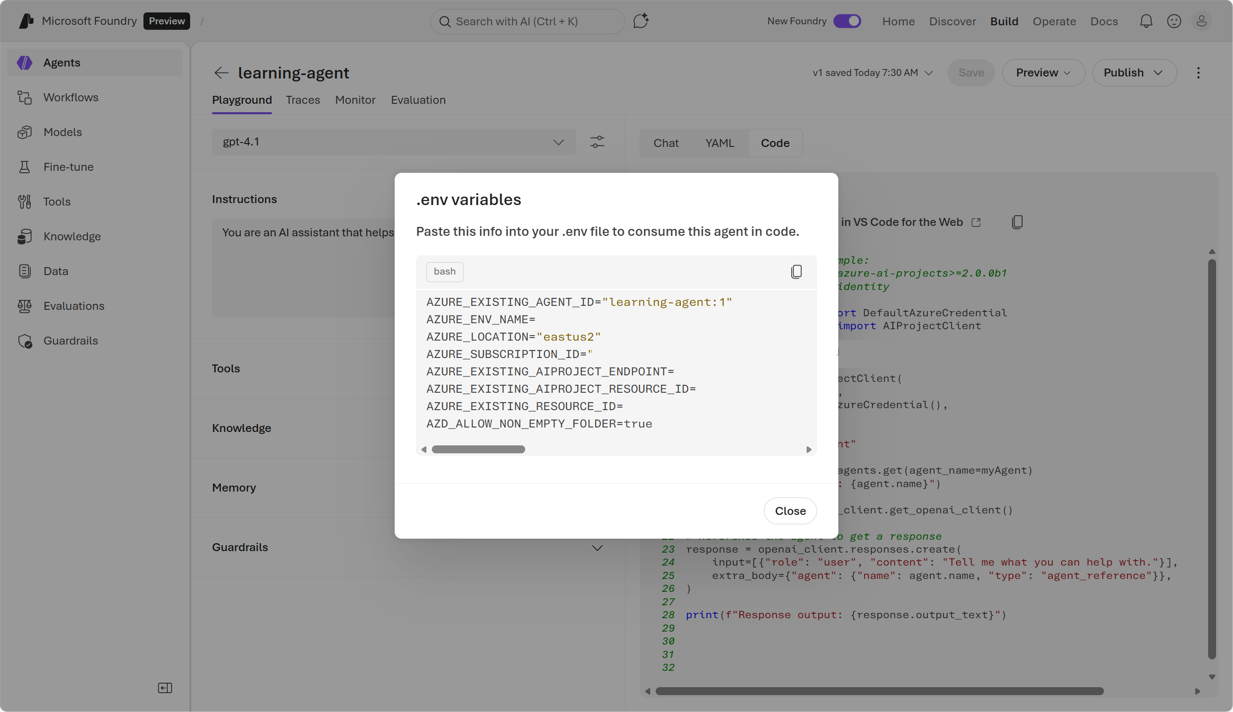 Screenshot of the agent id that can be found with the environment variables.