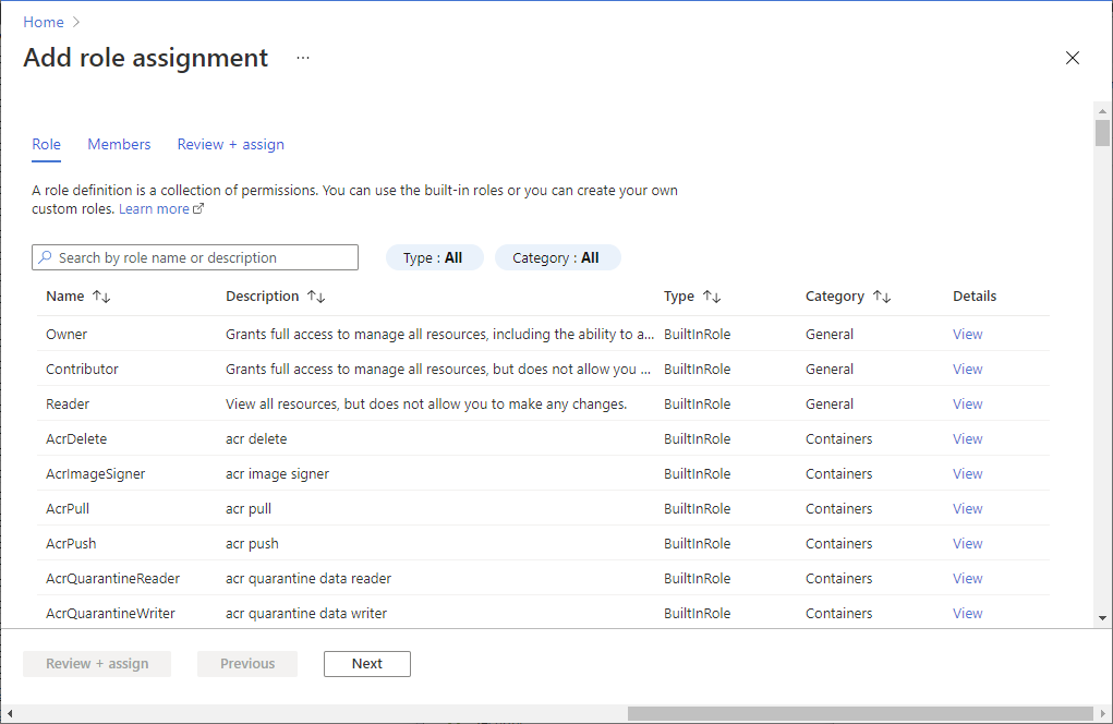 Screenshot of the Azure portal in the storage account page, adding a new role to a managed identity.
