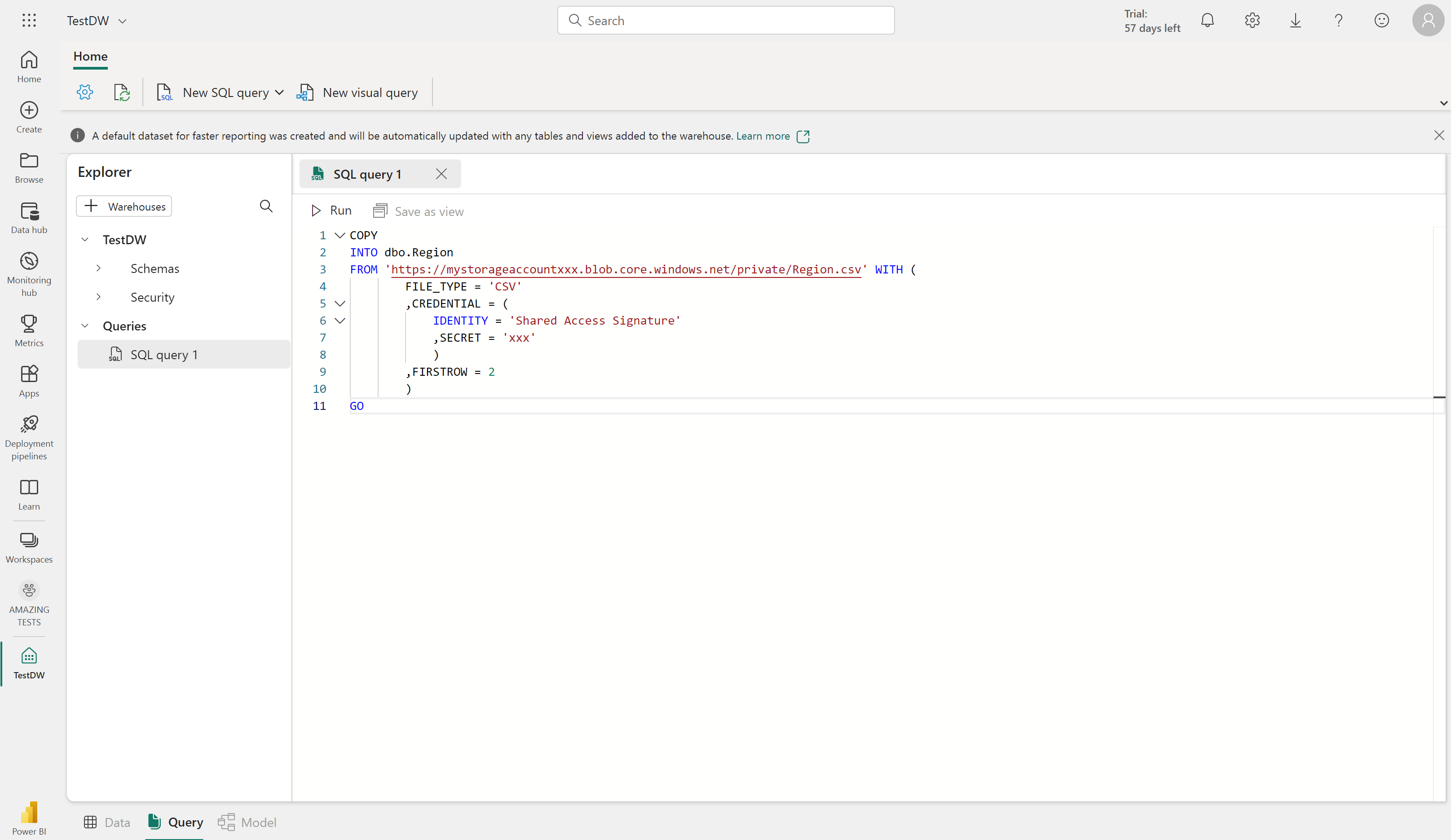Screenshot of the SQL query editor with a query open.