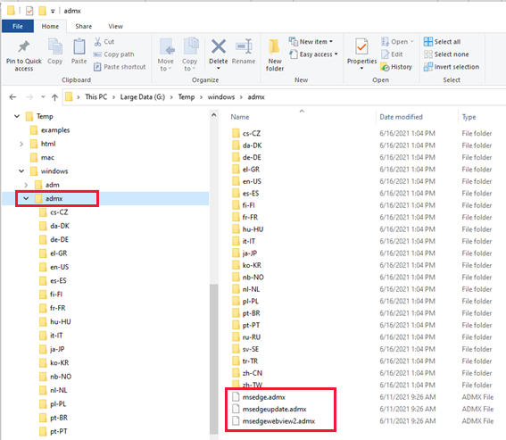 Screenshot of the admx folder.