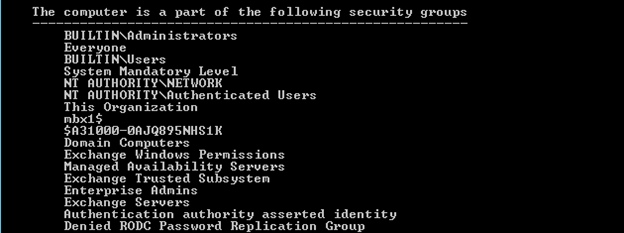 Screenshot of Output for the gpresult cmdlet when groups are nested.