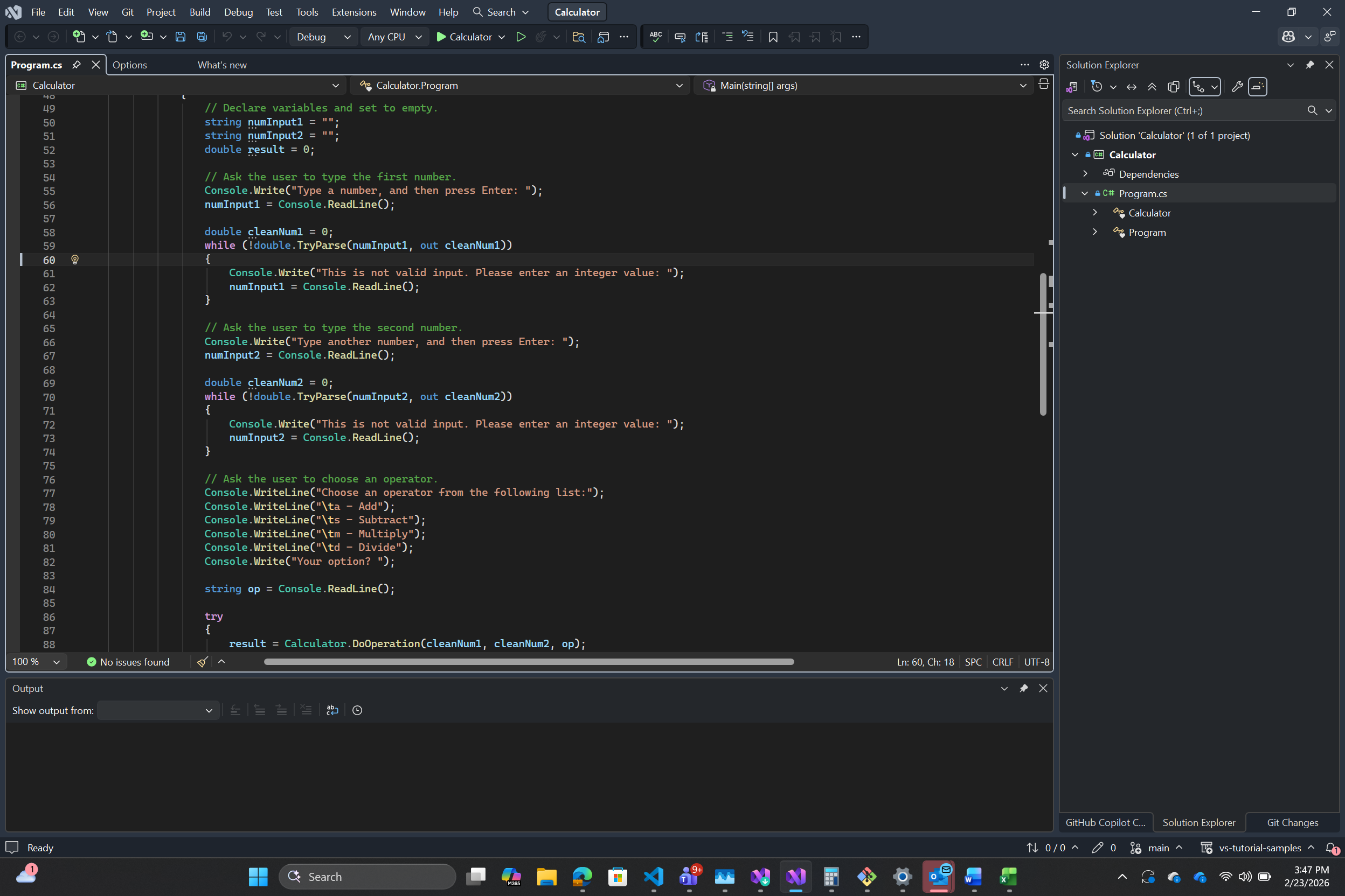 Screenshot of Visual Studio IDE using the Cool Slate theme.