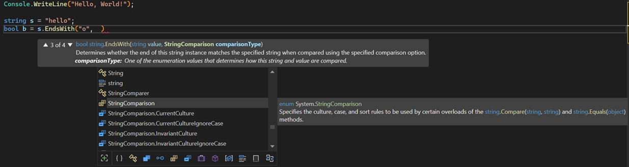 Screenshot of IntelliSense Quick Info & Parameter Info feature.