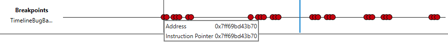 Timeline in debugger displaying approximately 30 breakpoint indicators.