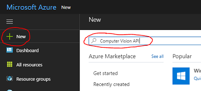 Screenshot that shows how to create a new resource in Azure.