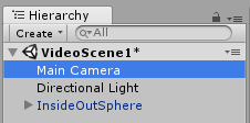 Screenshot of the hierarchy menu. Main Camera is selected.