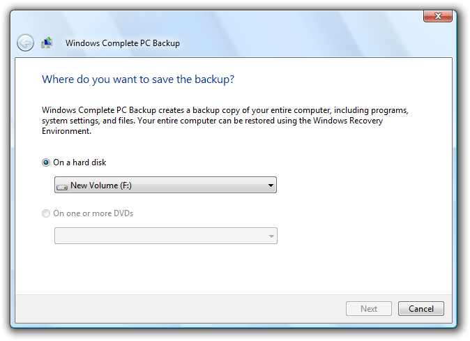 screen shot of message: where save backup?