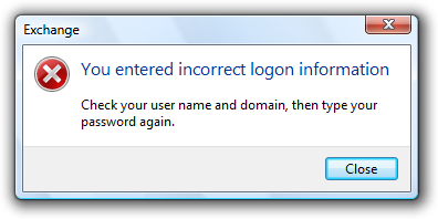 screen shot of message you entered incorrect logon