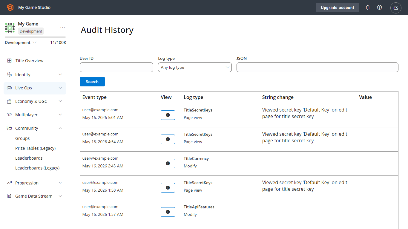 Game manager - Settings - Audit History