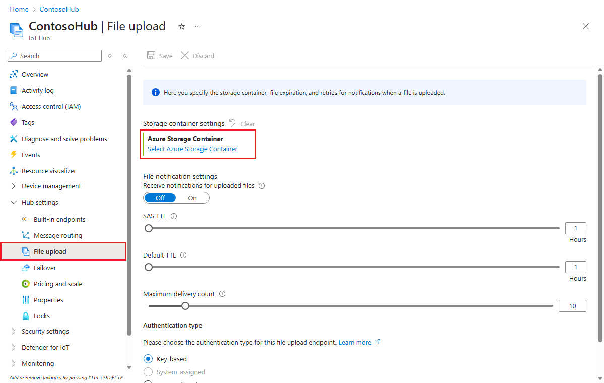 Screenshot that shows how to configure file upload settings in the portal.