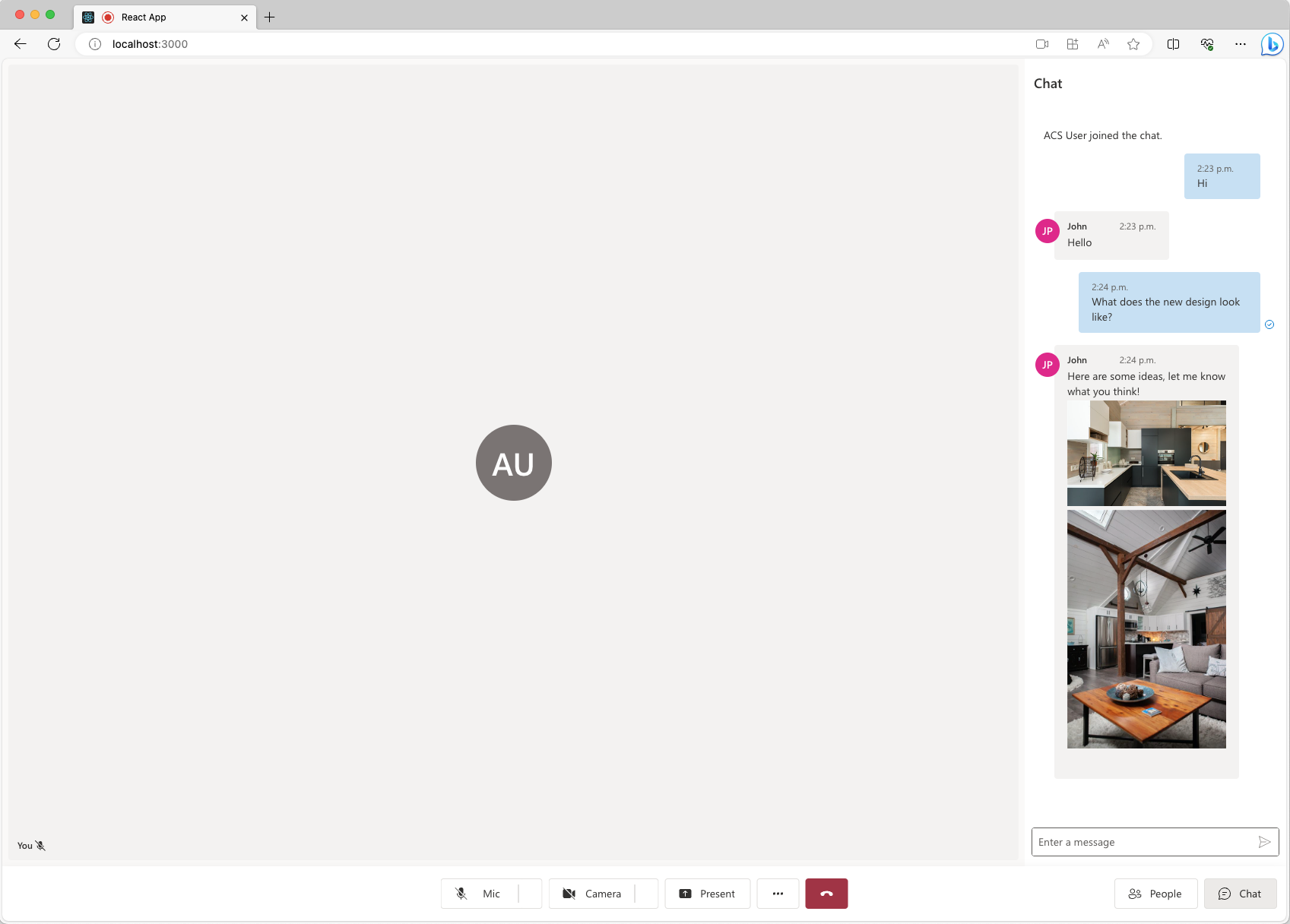 Screenshot that shows Azure Communication Services UI Library receiving two inline images. Screenshot that shows Azure Communication Services UI Library receiving two inline images.
