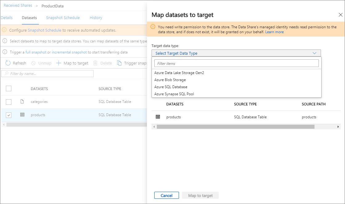 Target storage Target storage account