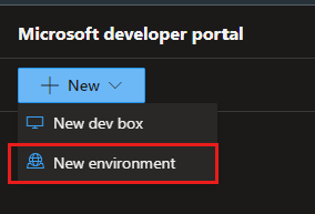 Screenshot of that shows the New menu. New environment is highlighted.