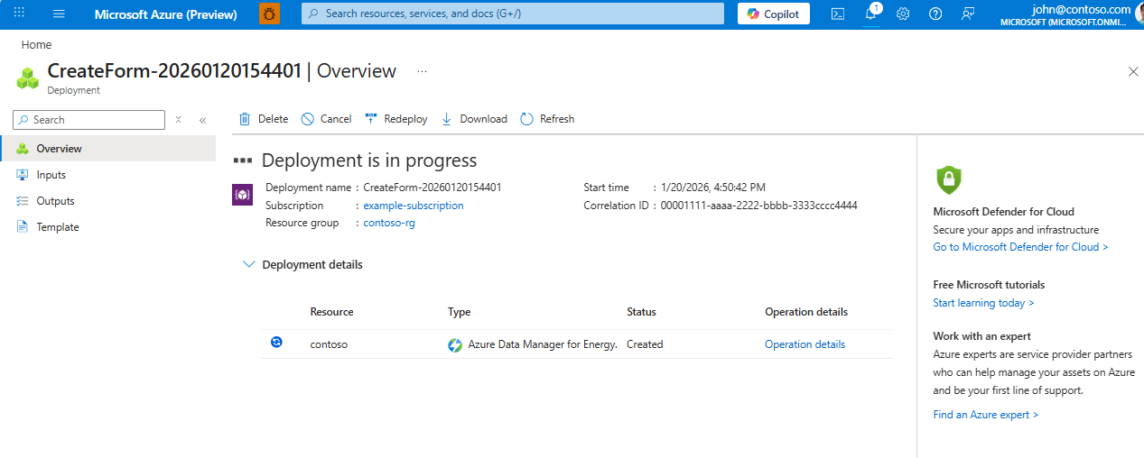 Screenshot of the page that shows deployment in progress and deployment details.