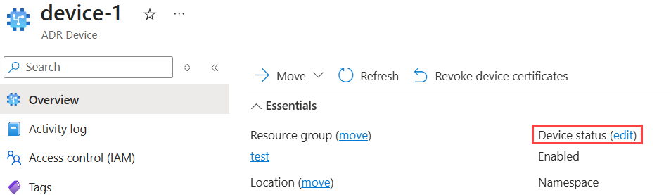 Screenshot showing the edit button next to device status.